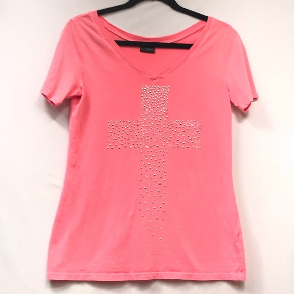 Daytrip Women’s V-neck Embellished Cross Tee - Picture 1 of 6